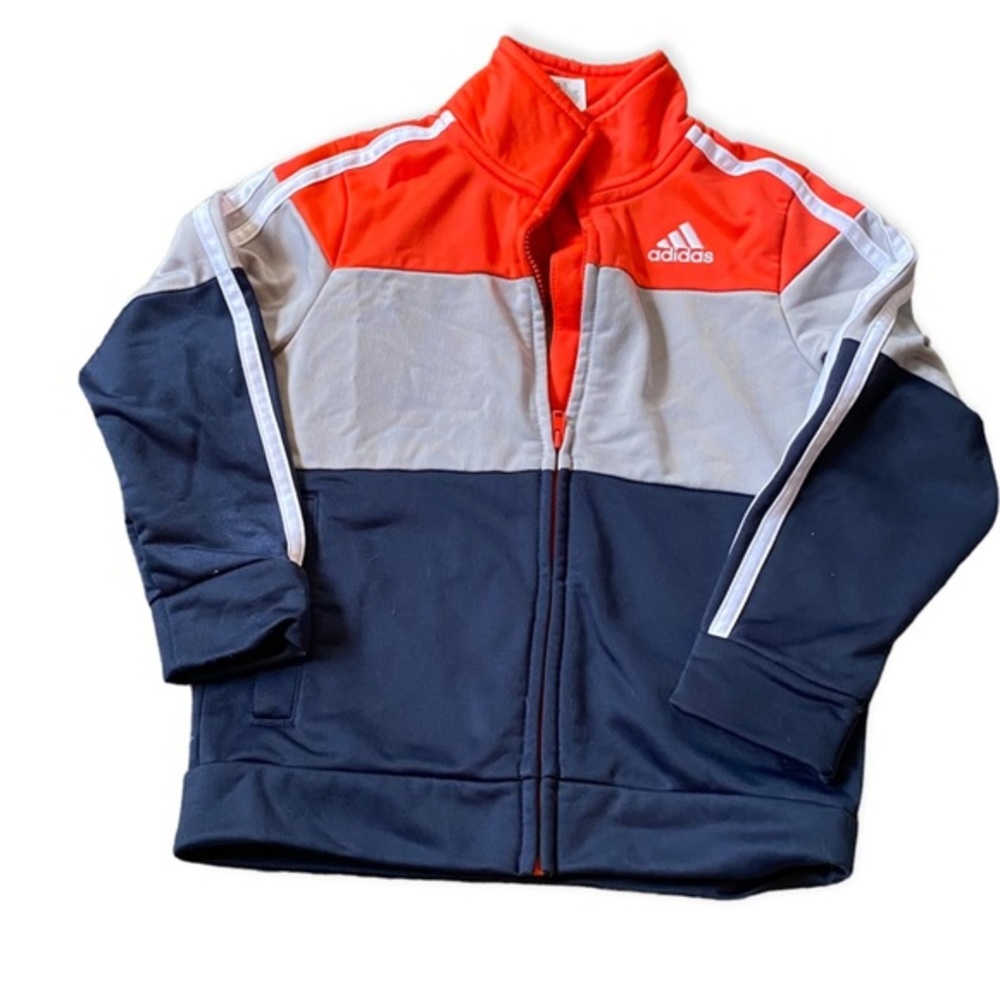 Adidas Jacket Boys Size 3T Full Zip Pockets Collared‎ Orange Gray Blue